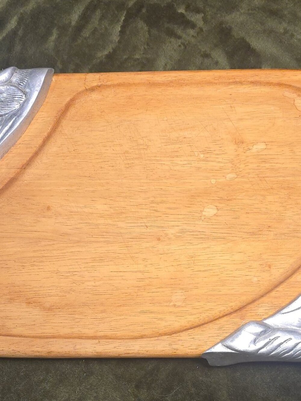 Vintage Winsome Wood + Cast Aluminum Bull Head Serving Carving Board